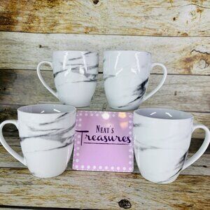 H2K Home To Kitchen MARBLE Design White Gray 14oz Porcelain Cup Mugs Set of 4
